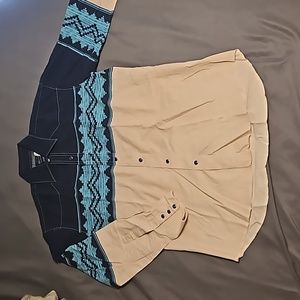 Wrangler Long Sleeve Pearl Snap Men's M Aztec Style Vintage Shirt
